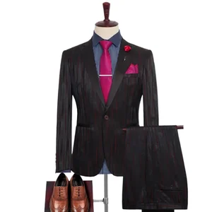 2026 Double Breasted Plus Size Men Slim Loose Version Business Elegant Casual Three-piece Red Striped Tuxedo Suit