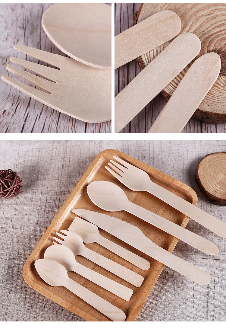 Disposable Spoon wooden knife and fork tableware fruit fork wooden cutlery dessert Cake fork ice cream spoon wholesale details