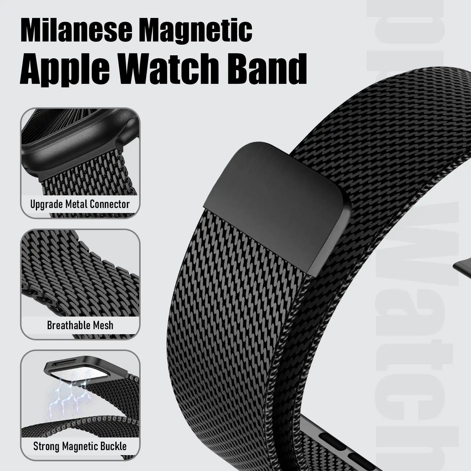 Casual Breathable Coarse Mesh Milanese Loop Magnetic Stainless for Apple Watch Strap for IWatch SE 6 7 8 9 10 11 42 46 49mm