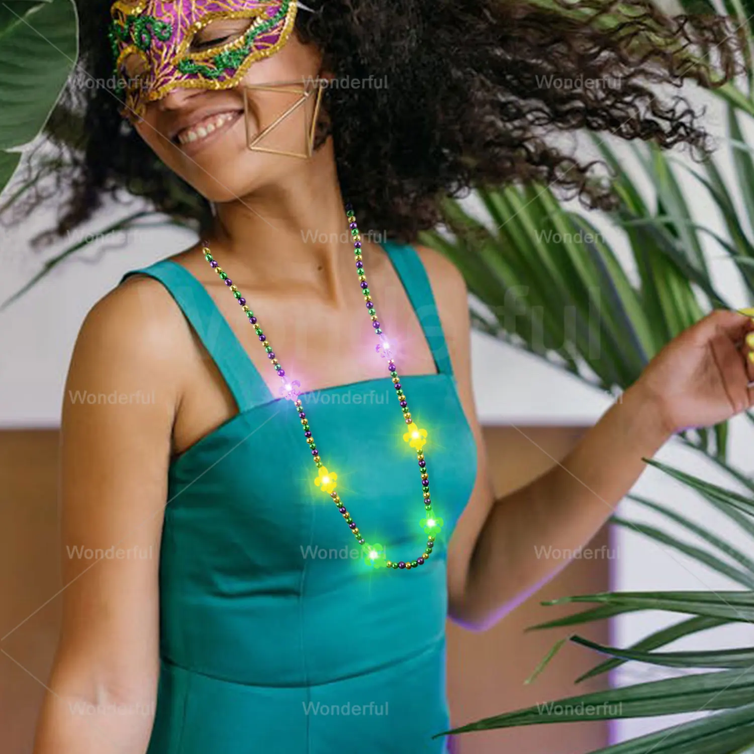 Light up Mardi Gras Accessories - LED Iris Beads Necklace