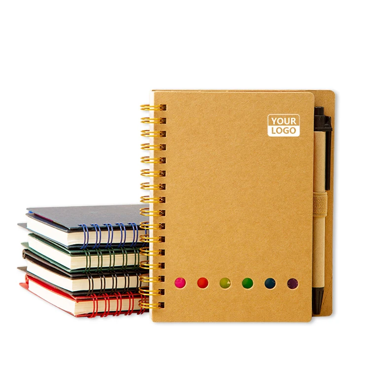 High Quality A6 Spiral Bound Notebooks with Pen and Sticky Note Customized Hard Paper Cover Comfortable Notebooks for Office