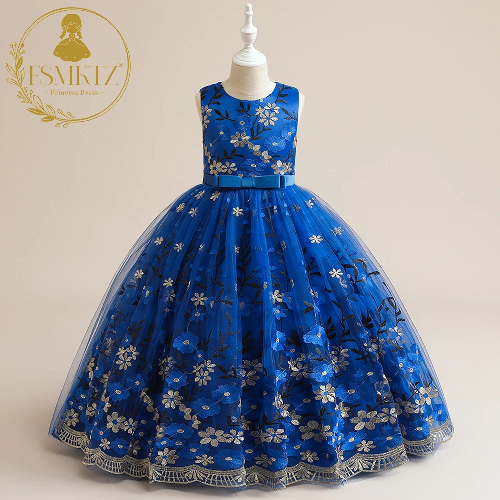 girls formal dress size 10 Dideyttawl Satin Formal Dress For Girls 3D Flower Belt Girls Evening Party Dress Sleeveless Long Dress First Communion Dress, Red / 14 main image 0