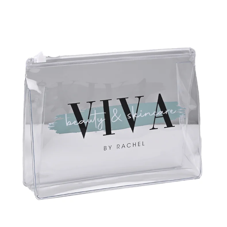 Low MOQ PVC Biodegradable Transparent Cosmetic Makeup Bag for Kids Ladies for Shopping Travel Bathroom Promotional Travel Bag