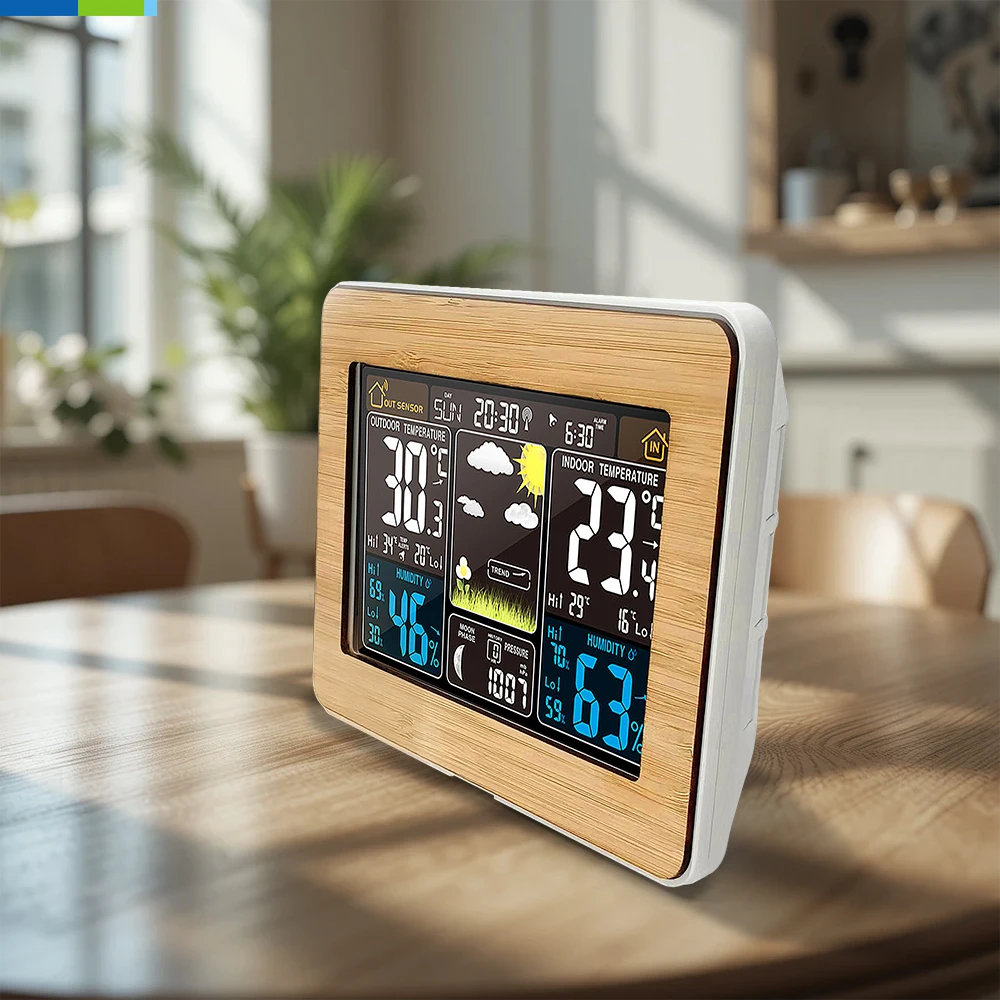 Digital Weather Station LCD Color Display Alarm Clock Wireless Sensor Living Room Office Use Battery Includes Barometer