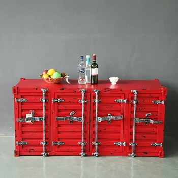 Vintage Bar Storage Cabinet Industrial Metal Shipping Container Cabinet Furniture
