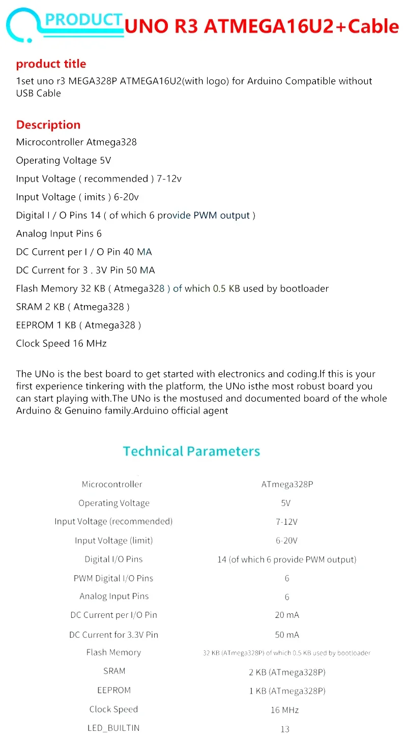 1set Uno R3 Official Box Atmega16u2 / Uno+wifi R3 Mega328p Chip Ch340g ...