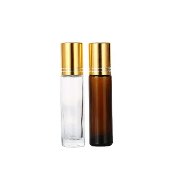 Hot sell 10ml attar with steel  glass ball amber glass roll on roller essential oil perfume bottles