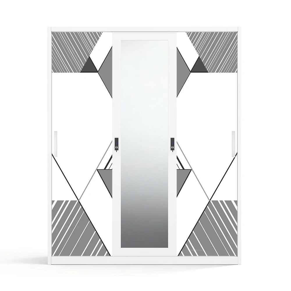 Metal Printed Wardrobe Almirah with Mirror and Sliding Doors 1500mm