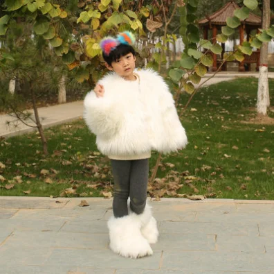 Меховые сланцы, тапочки, женские, детские ботинки, наборы, зимнее пальто для снежной погоды с узором из искусственного меха животных, детское Женское пальто, меховая парка