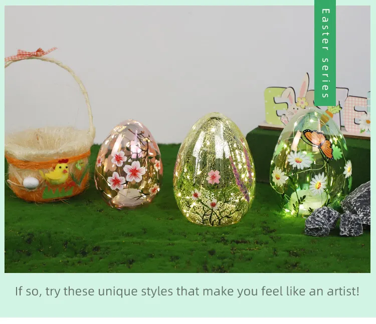 Manufacture decorated artificial big led 3D hand blown glass easter eggs for sale factory