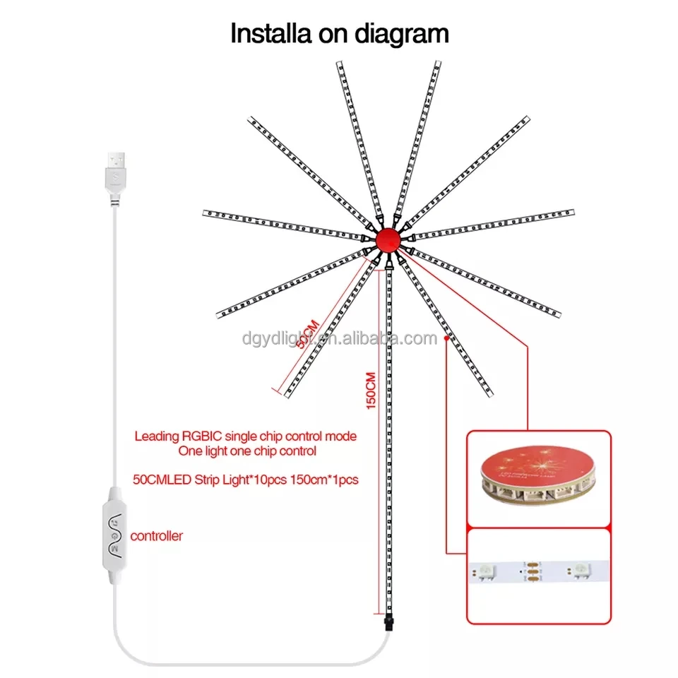 Fireworks Lights LED Strip Music Sound Sykey Chaindecoration Batterykeyring Home Decoration 90 80 WS2812B ABS 5V IP20 Customized
