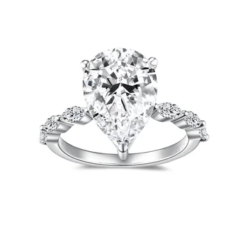 Ruizuan Fine Jewelry Rings Moissanite Water Drop Shape 5 Carats 925 Sterling Silver Casual Rings for Ladies