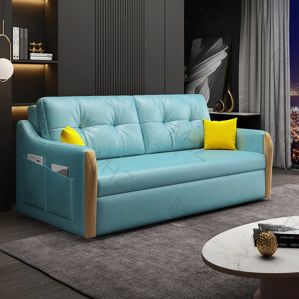 Solid Wood Sofa Bed Living Room Multifunctional Dual-use Foldable ...