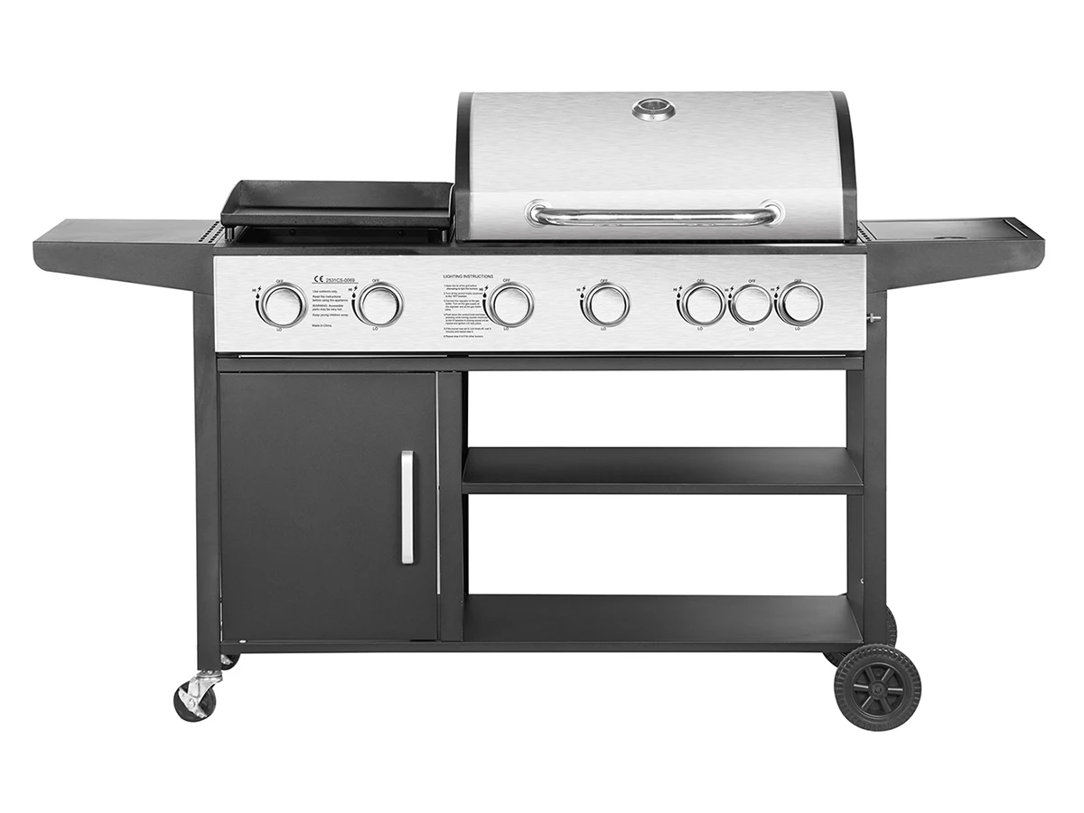 7 Burners Outdoor Kitchen Gas Barbecue Grill Durable Stainless Steel with Pizza Oven for Party Cast Iron Powder Coated 133pcs