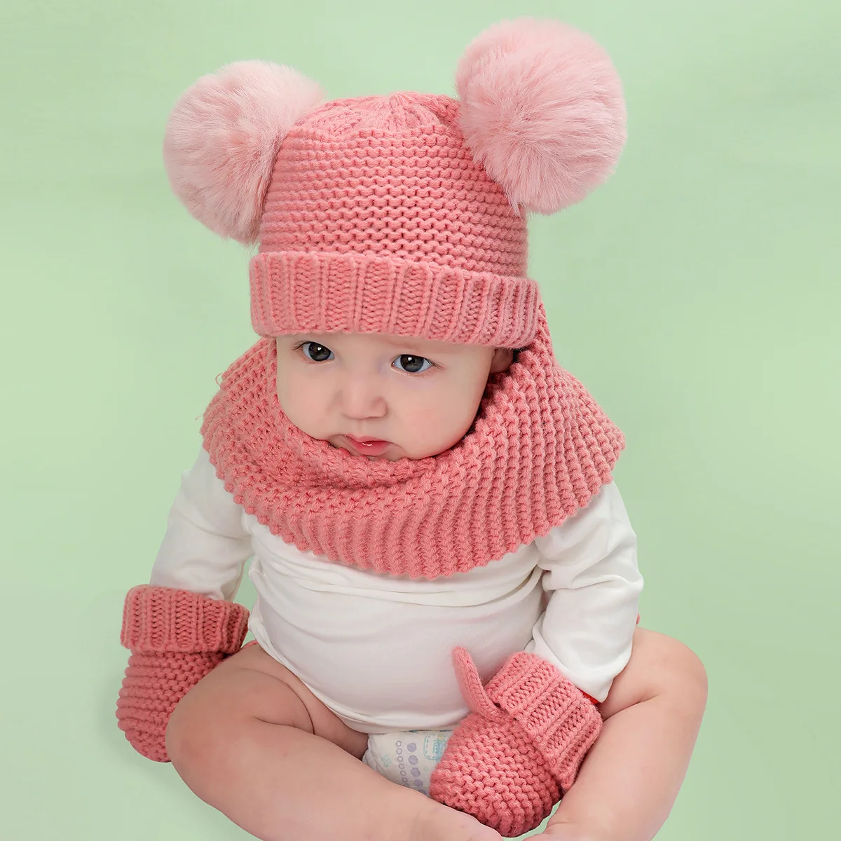 Kids Girls Hat with Scarf Tie Up Baby Hat Winter Set with Scarf Warm Real Fur 