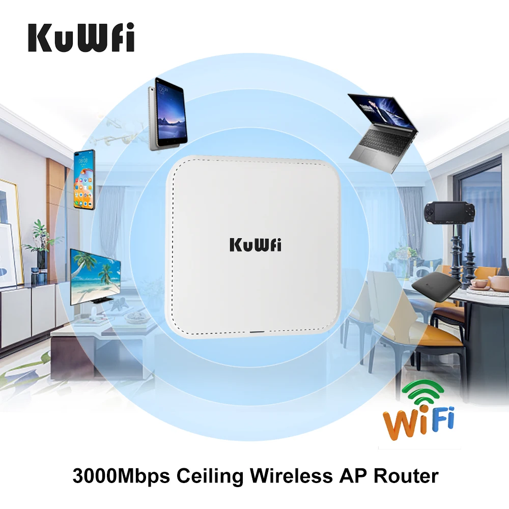 Openwrt Kuwfi 11ax 3000mbps Ceiling Access Point Wifi 6 Dual Band