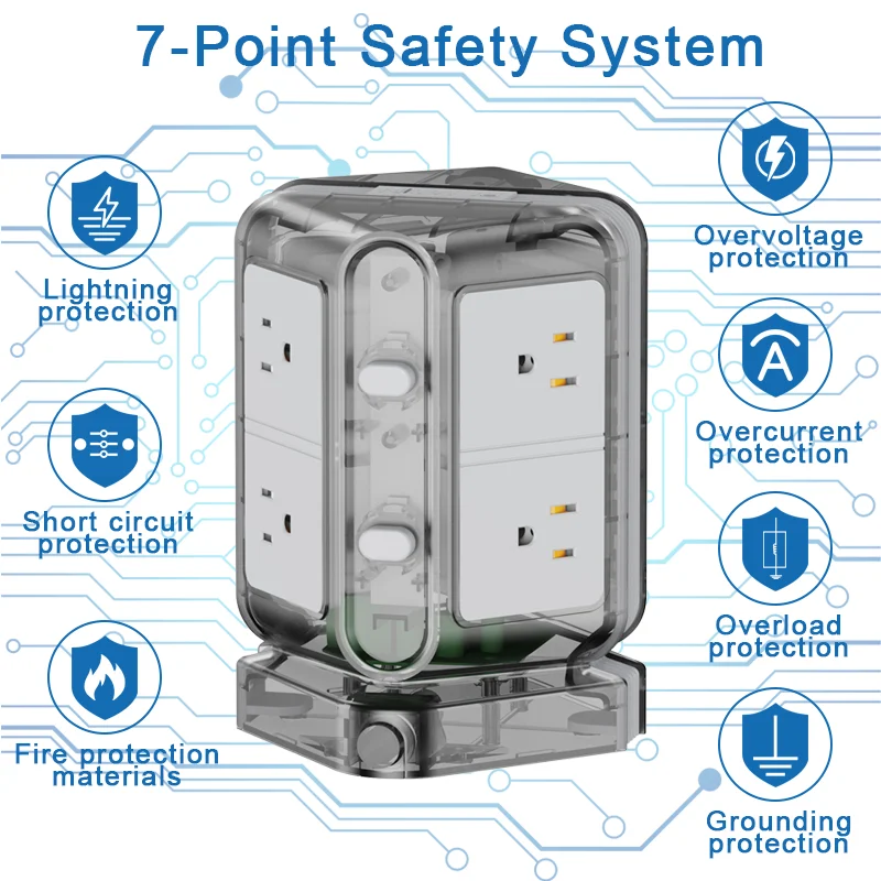 Kdg Smart Tower Power Strip Us Plugs & Sockets Surge Protector Usb ...