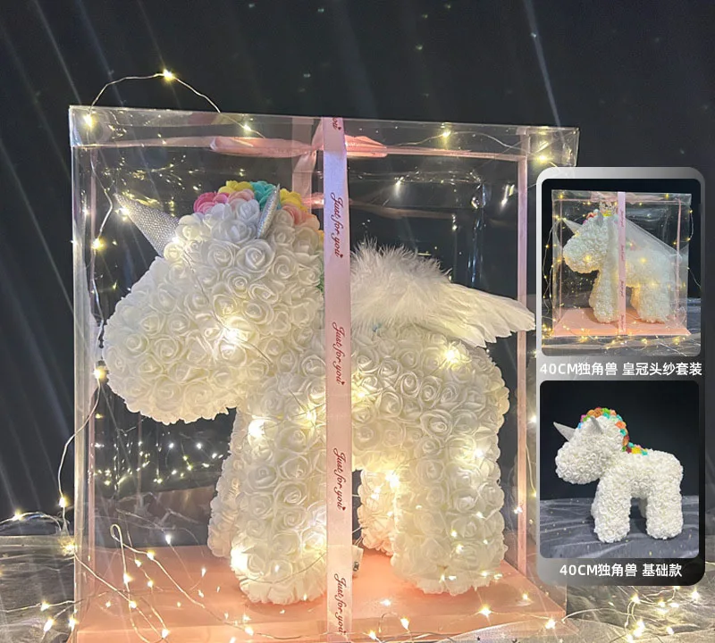Eternal Rose Bear Unicorn Light Emitting Diode Color Lamp Veil Box Gift