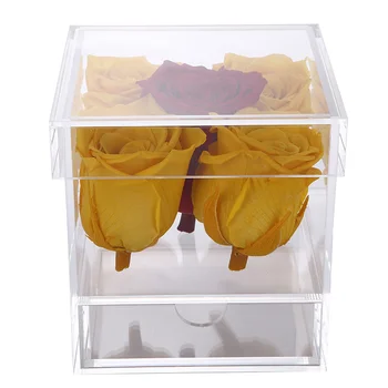 Clear Perspex Roses Case Acrylic Packing Flower Boxes with Drawer
