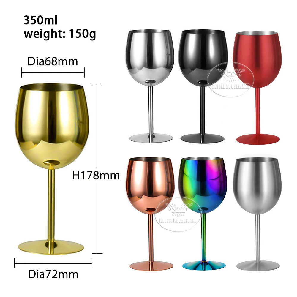 Factory Custom Logo 350ml Drinking Wine Cup Reusable Stemmed Bar Champagne Stainless Steel Unbreakable Red Wine Glass Goblet Mug