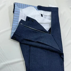 Customized 100% Wool Pants in Classic Navy Italian Luxury Style Stylish Casual Single Pleats Made-to-Measure Trousers Mid Waist