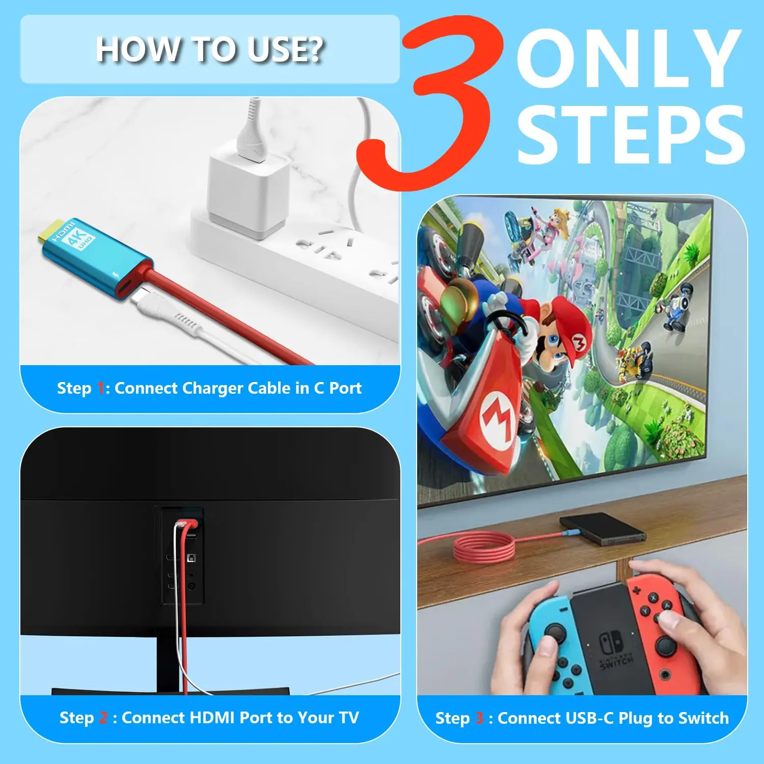 Portable &travel Tv Connector Cord 4k60hz 18gbps 6.7ft Pd 100w Usb C To Hdtv2.0 Switch 2 Dock Station Hd Cable Adapter - Buy 3in1 Hub Usb-c White 3 In 1 Type C Hub For Switch Extension 3 In 1 Usb Type C Hub To 1080p 4k HDMI Usb instant Expansion 3 In 1 Usb C Hub Multiport