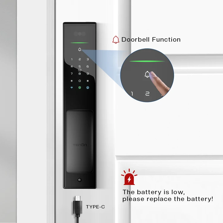 Tuya Intelligent Password RFID Card Door Lock Automatic Push Pull Smart Code Digital Fingerprint Recognition Wood Door Wi-Fi