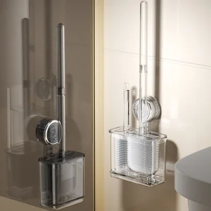 Plastic Bathroom Toilet Brush Storage Rack Suction Cup Holder Toilet Cleaning Brush Caddy Storage Box