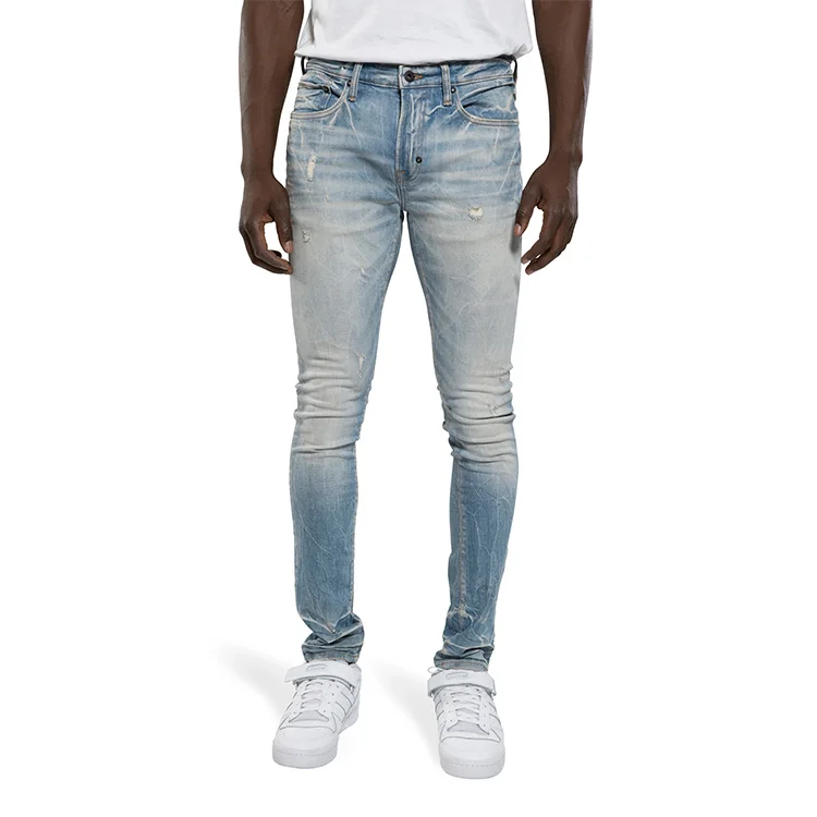 DiZNEW high quality wholesale designers custom stretchy destroyed ripped skinny denim jeans men