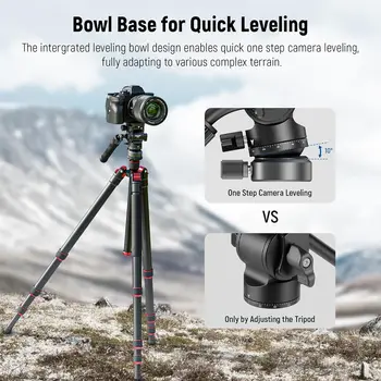NEEWER Tripod Fluid Head With +/-10 Leveling Base(37mm Dia.), Metal Pan Tilt Head With Arca Type QR Plate, Telescopic Handle detail image