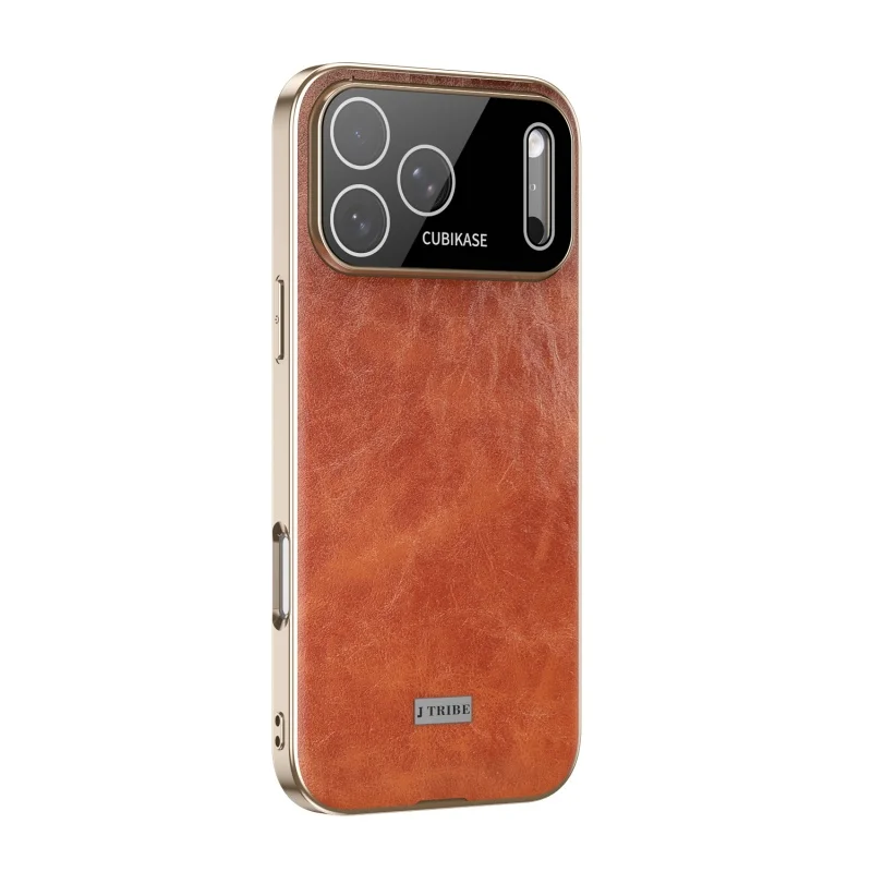 New Electroplating Oil Wax Crazy Horse Hide Leather Phone Case for iPhone 17 15 16 Pro Max With Glass Lens Film Shockproof Cover