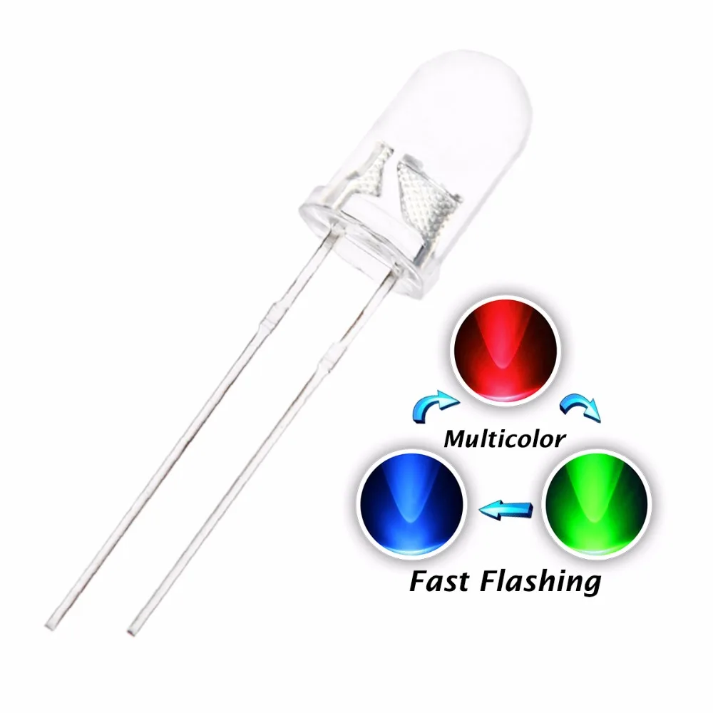 2 Pin 5mm RGB Slow Flashing Changing Red Green Blue Multicolor Flicker Water Clear 5 mm Light Emitting Diode