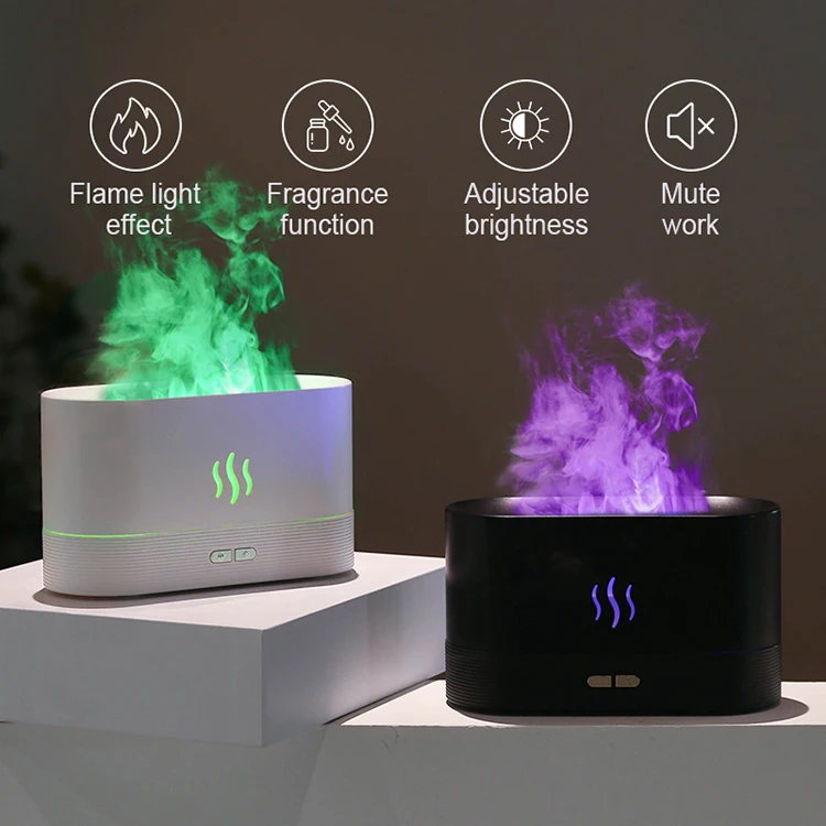 Flame Humidifier Lamp Water Atomizer Mist 180ml Simulation Fire Essential Oil Humidifier 3D Flame Aroma Diffuser
