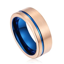 Tungsten Jewelry Classic Tungsten Men Rings Blue 18K Rose Gold Fashion Rings for Men Women Wedding Rings 8mm
