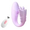 Vibrador portátil con forma de mariposa de plumas, color morado, control remoto
