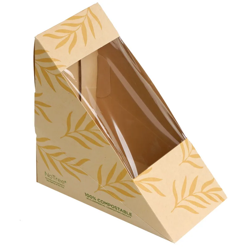 Bamboo Paper Sandwich Box Triangle Bakery Cake Bread Boxes Cheese Sandwiches Pastry Food Packaging Boxes