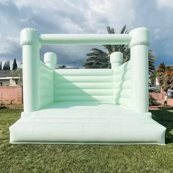 Custom  inflatable jumping castle bouncy house with slide pink green and white color inflatable castle for party