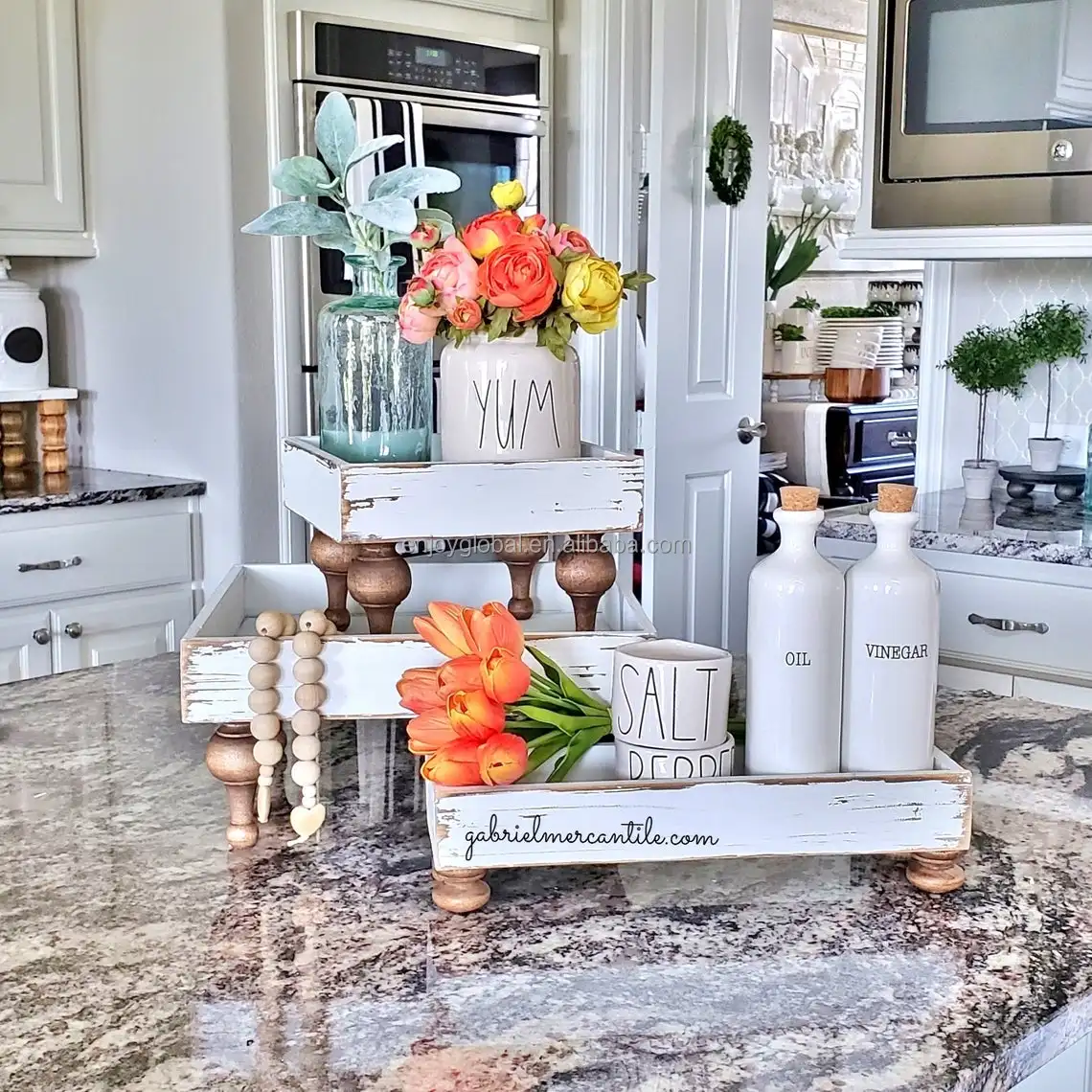 White Pedestal Risers Farmhouse Table Decor Square Distressed Riser ...