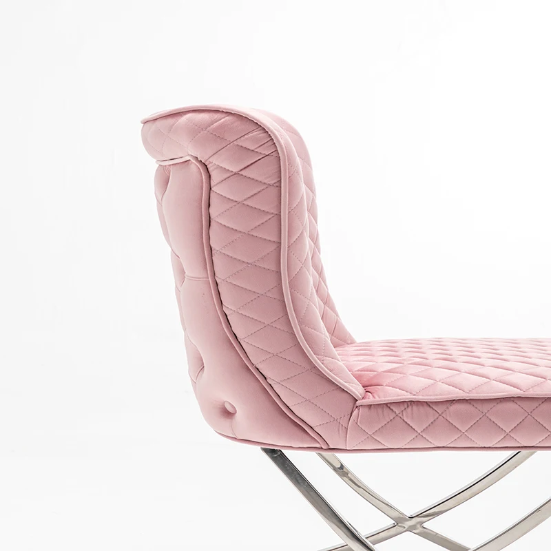 Pink Velvet Seat And Back All Pattern Square Design Cross Metal Legs