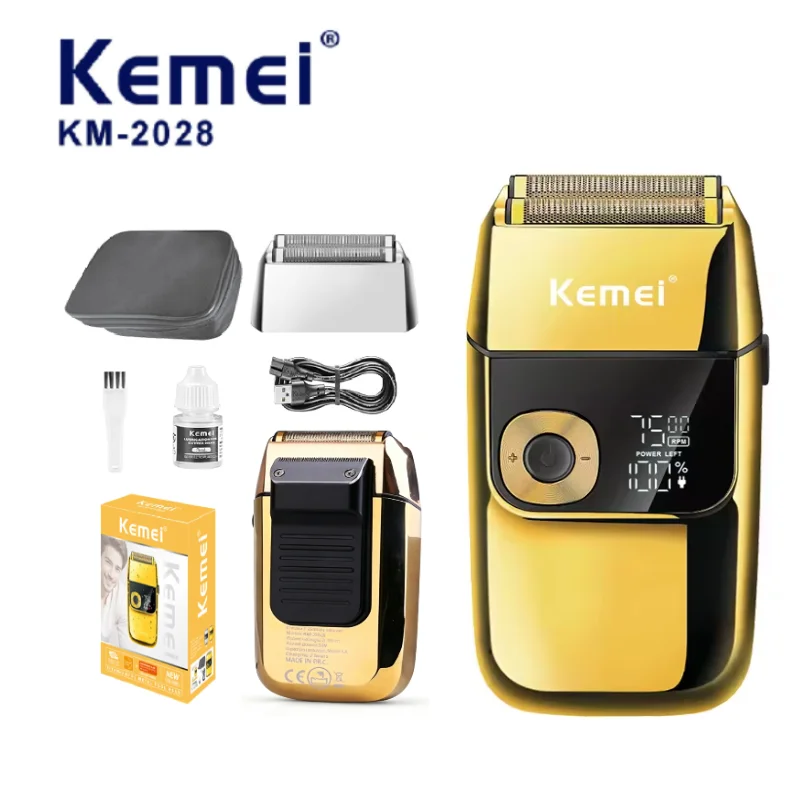 Tondeuse professionnelle pour barbe masculine Kemei KM-2028, 7500 tr/min, 3 vitesses, lame en acier inoxydable, rasoir électrique de 1400 mAh, 2 couleurs, vente en gros