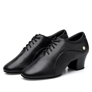 Ladies Cowhide Latin Dance Shoes Teacher Dance Training Shoes Low-Heeled Soft-Soled Square Ballroom Dancing Competition Shoes