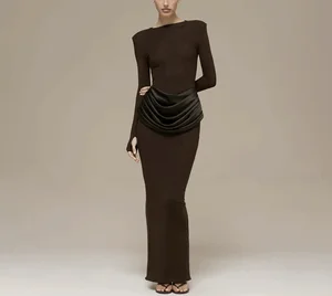 Women's 2026 New Spring Fashion Celebrity Style Elegant Solid Pleated Evening Dress Long Dress