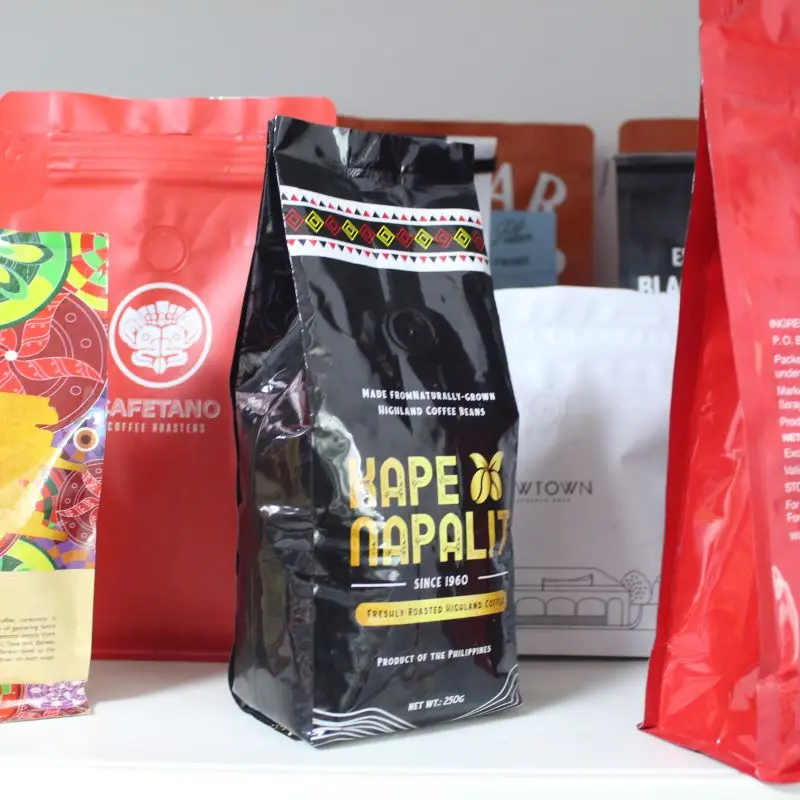 Custom Colorful Coffee Bean Bags With Zipper Valve And Window Stand Up