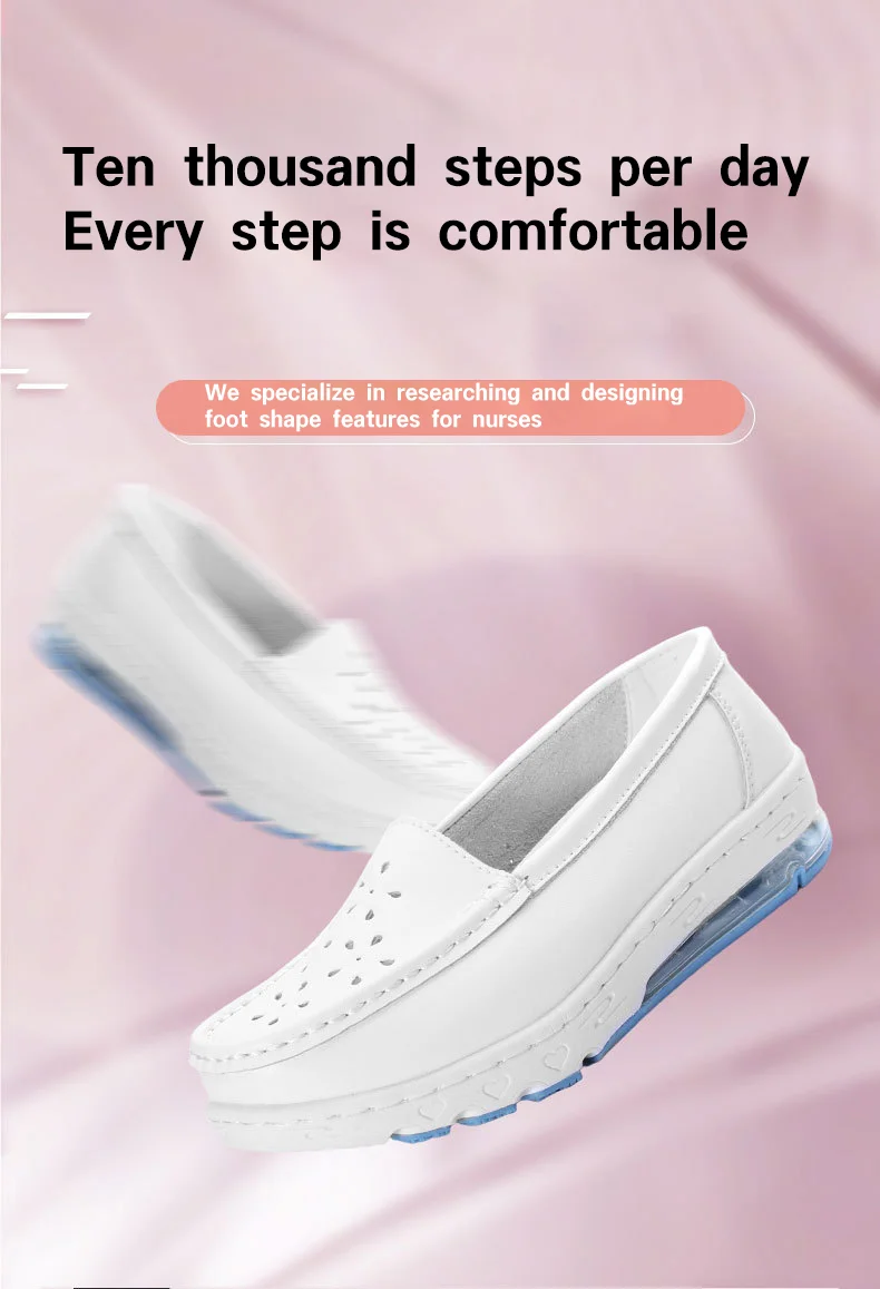 Hospital Nurse White Leather Shoes with Soft Soled and Breathable Design Fashionable Accessory