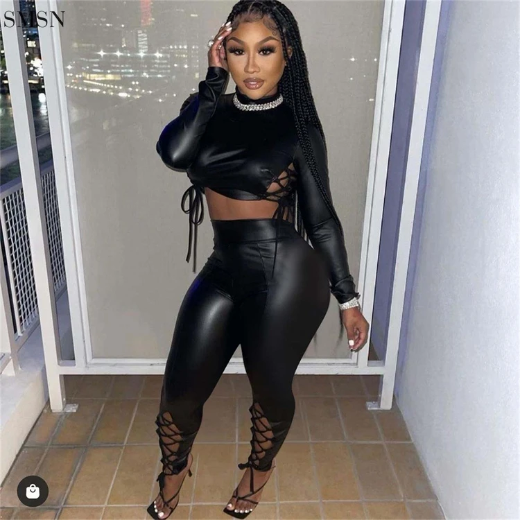 Conjunto De Dos Piezas De Cuero Sintético Para Mujer,Nuevo  Estilo,Ajustado,Sexy,Para Discoteca - Buy Club Trajes Para Las Mujeres, Conjunto De Dos Piezas,Dos Piezas Vendaje Set Ropa De Marca Para Las Mujeres  Product on