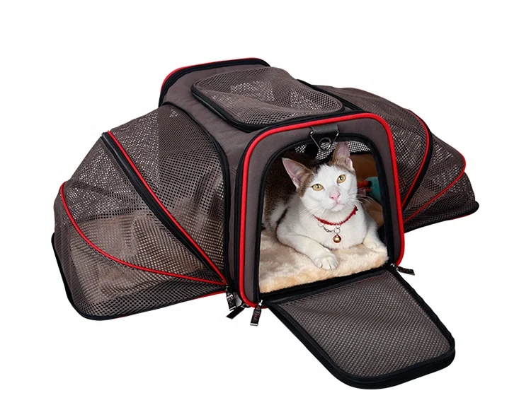 Cat Carrier, 3 Sides Expandable Foldable Pet Carrier for Medium