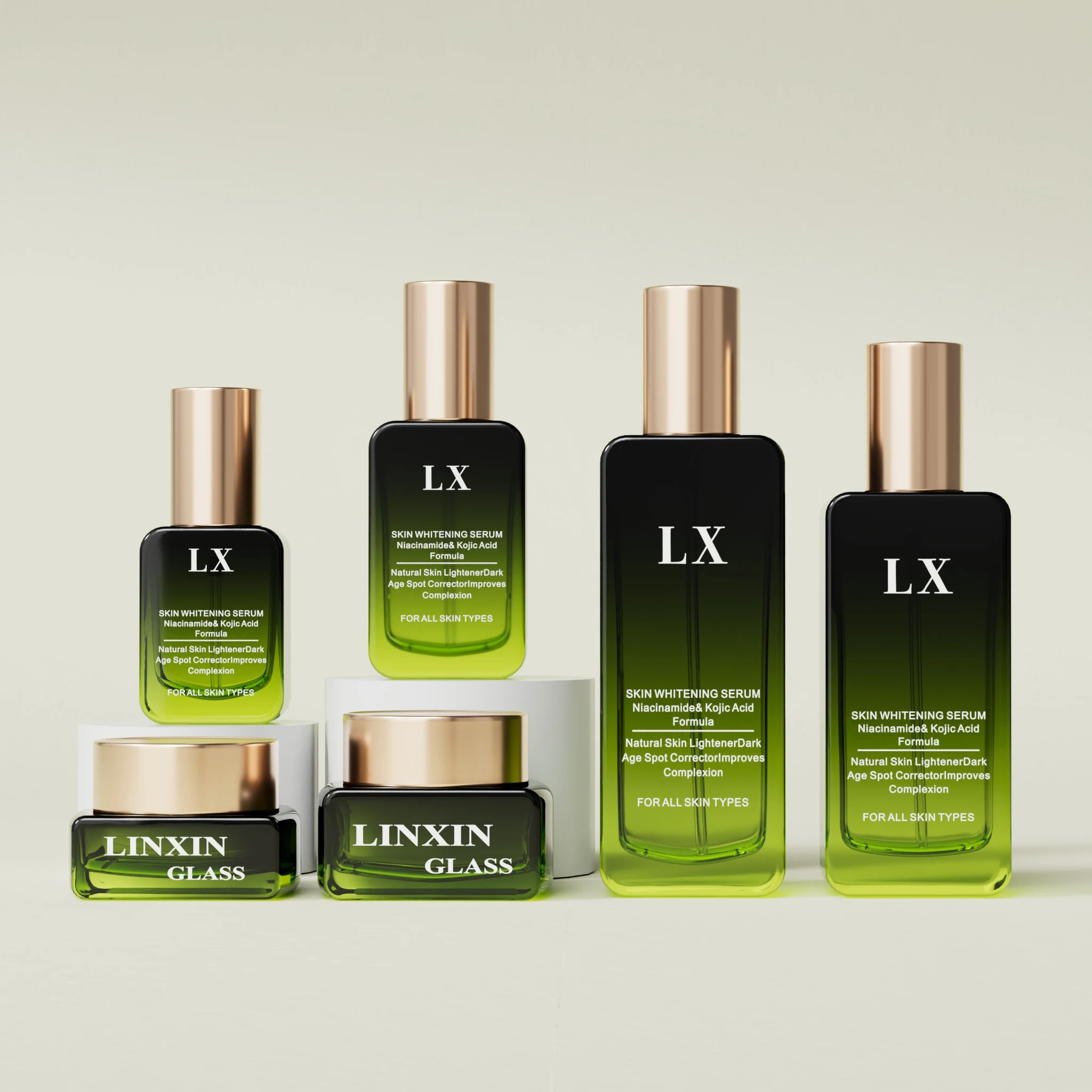 Flat Rectangle Black Matte Amber Skin Care Cosmetic Packaging Set 30ml 50ml 100ml Glass Lotion Pump Cosmetic Bottle Cream Jar