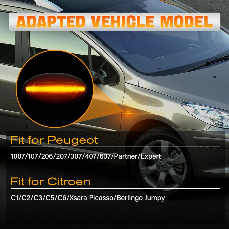 LED Dynamic Turn Signal Light  LED Side Marker for Peugeot 206 107 207 Partner Citroen C5 C6 C1