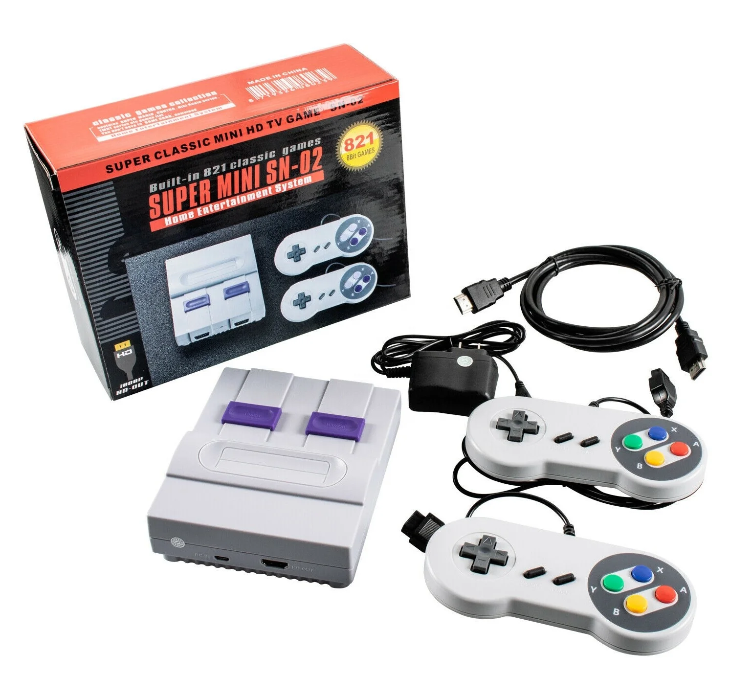 IPARTS SN-02 Mini Super Retro SNES TV konsol Game Built-in 821 Game klasik  Bit