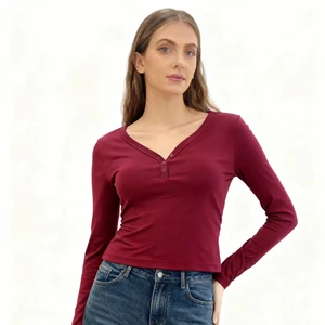 Ladies' Fashionable Crop Top T Shirt - Slim Fit Deep V Neck TShirt for Women - Stylish Top for Trendy Outfits